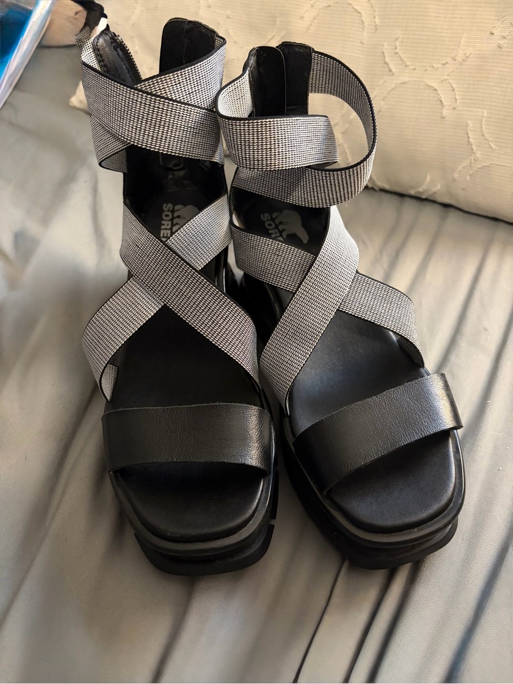 Sorel Black and Gray Crisscross Gladiator Sandal